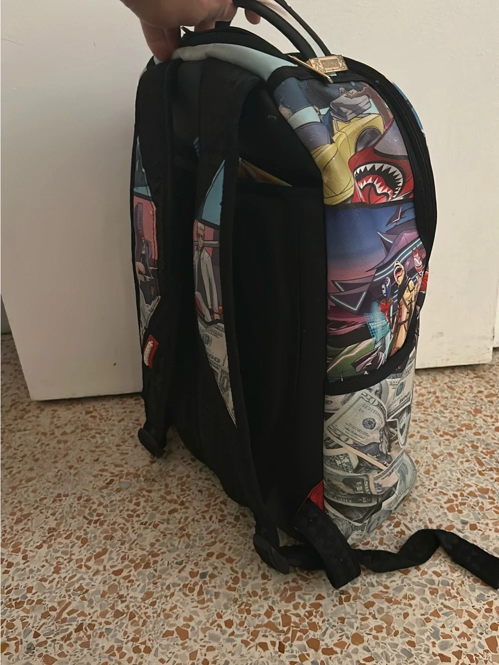 Graphic Adventure Print Backpack in Blue and Black